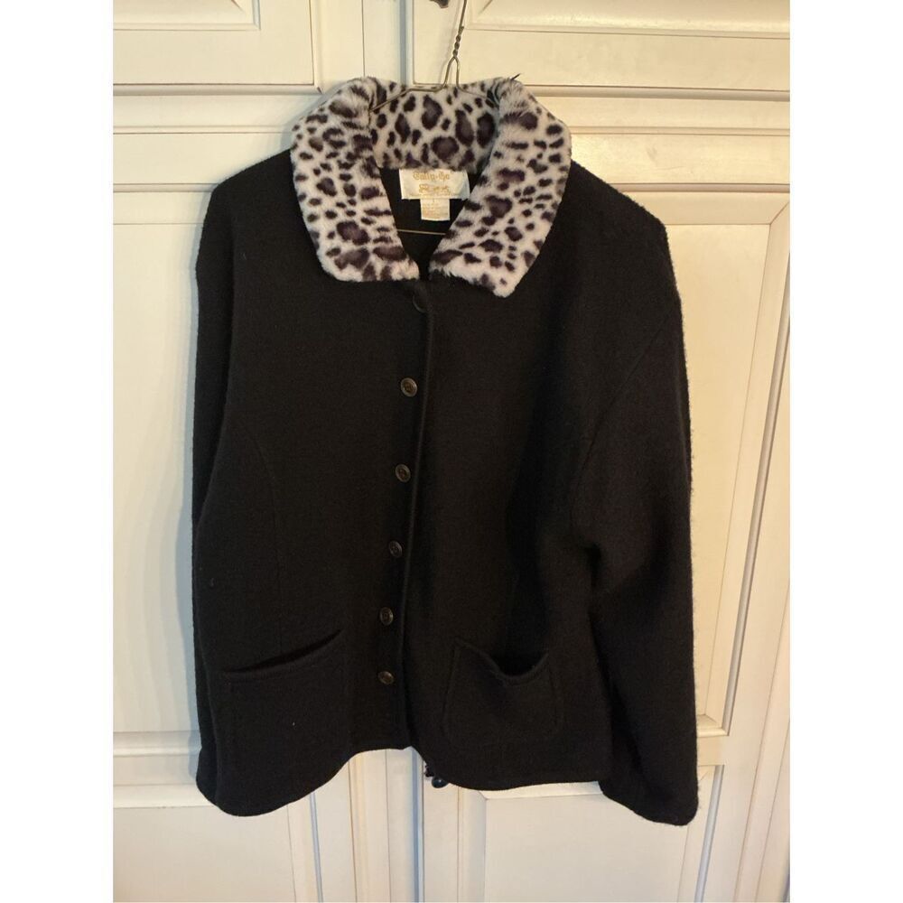 Vintage Tally Ho 100% Wool Black Button Up Cardigan Sweater Sz L